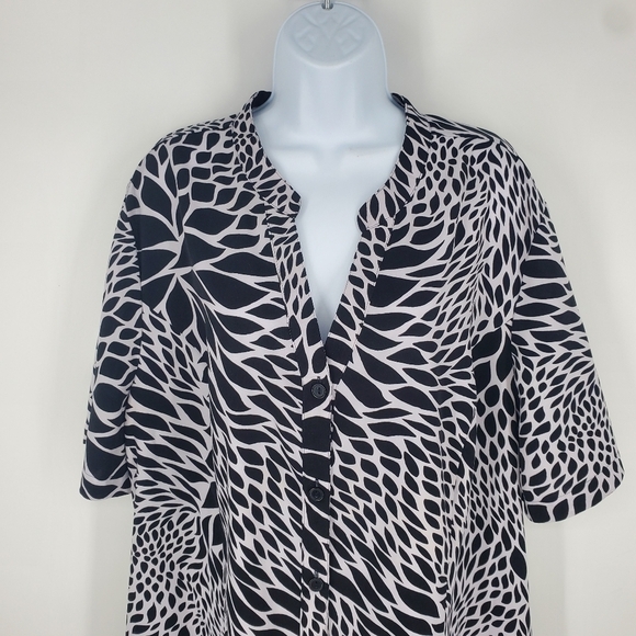 Maggie Barnes Catherines 2X Shirt Top Black White Button Down Stretch Womens - Picture 4 of 8